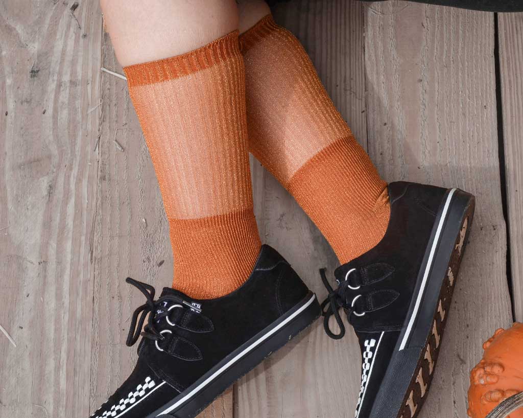 Orange Ribbed Glitter Sock - Image 2