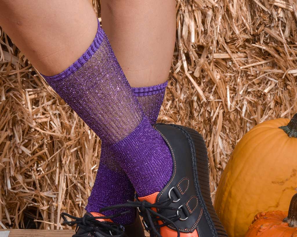 Purple Ribbed Glitter Sock - Image 2